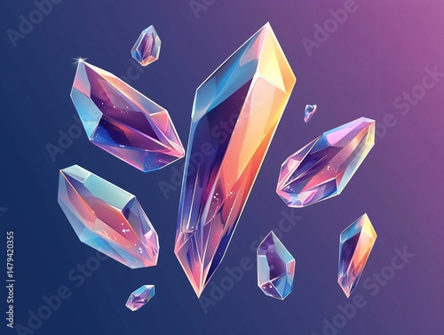 Colorful Crystals with Shimmering Effects on a Gradient Background