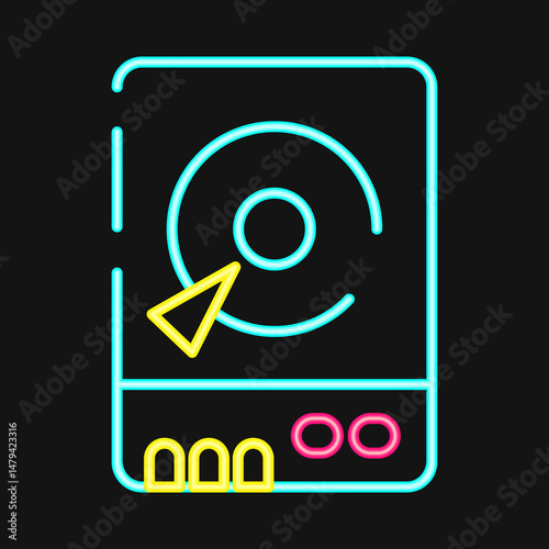 Icon hdd. Computer components elements. Icon in neon style.