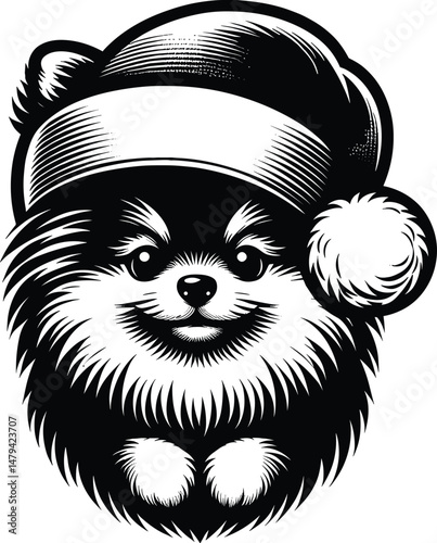  Cute Pomeranian Wearing Santa Hat – Christmas Silhouette Vector Illustration