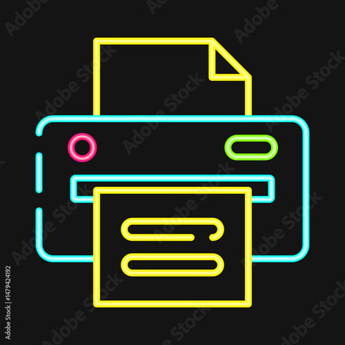 Icon printer. Computer components elements. Icon in neon style.