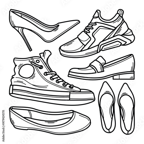 Collection of Hand Drawn Shoes Doodles