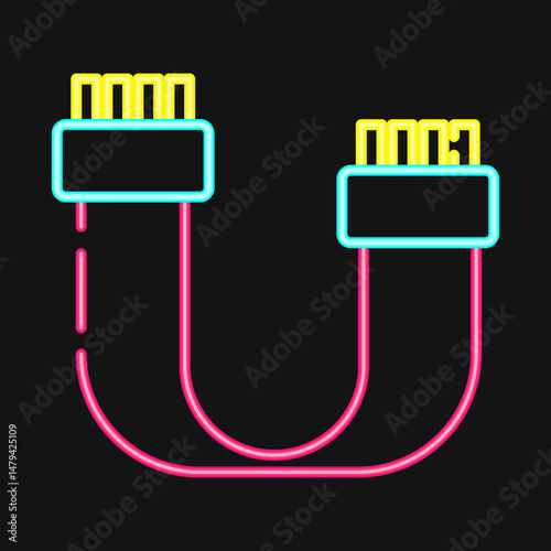 Icon sata. Computer components elements. Icon in neon style.