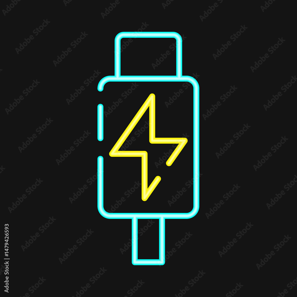Fototapeta premium Icon thunderbolt. Computer components elements. Icon in neon style.