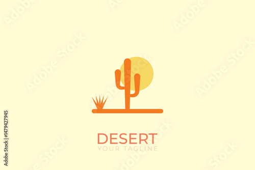 abstract desert logo, abstract cactus and palm tree logo with line style, minimalist desert line logo