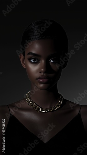 Elegant Fashion Portrait of Woman Wearing Statement Necklace