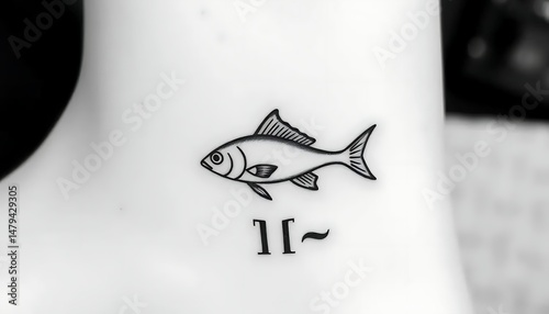 Ichthys with Alpha and Omega Tattoo This minimalist Ichthys tattoo, featuring the fish symbol and alpha-omega letters, represents Jesus Christ as the eternal beginning and end in Christian faith.