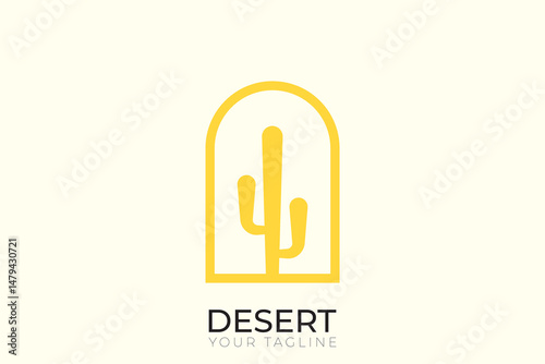 abstract desert logo, abstract cactus and palm tree logo with line style, minimalist desert line logo