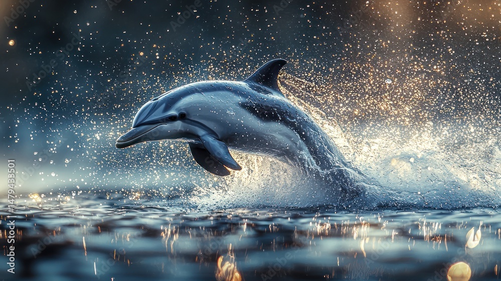 Obraz premium Majestic dolphin leaps, water splashes