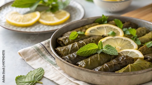 Stuffed Grape Leaves with Lemon and Mint – Traditional Mediterranean Dish
