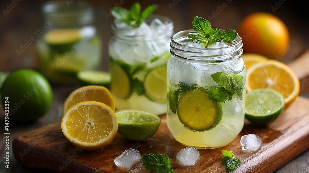Refreshing Summer Citrus Cocktail with Mint and Ice . Refreshing Summer Citrus Cocktail with Mint and Ice .