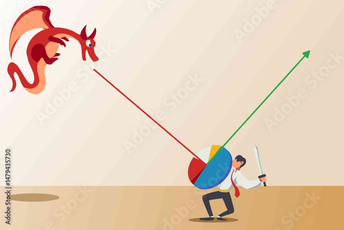 business man stop the falling down chart