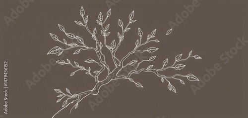 Intricate line art drawing of coffee tree branches, perfect for cafe decor, cafe, tree