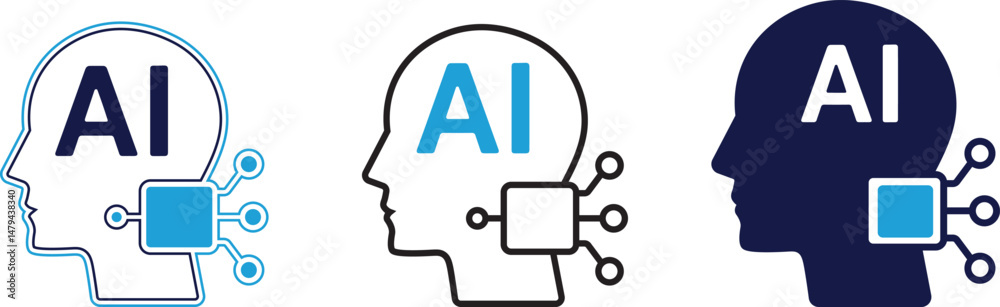 artificial intelligence icon set machine learning, neural network, robot, brain, smart head, data. artificial intelligence icon set machine learning, neural network, robot, brain, smart head, data.