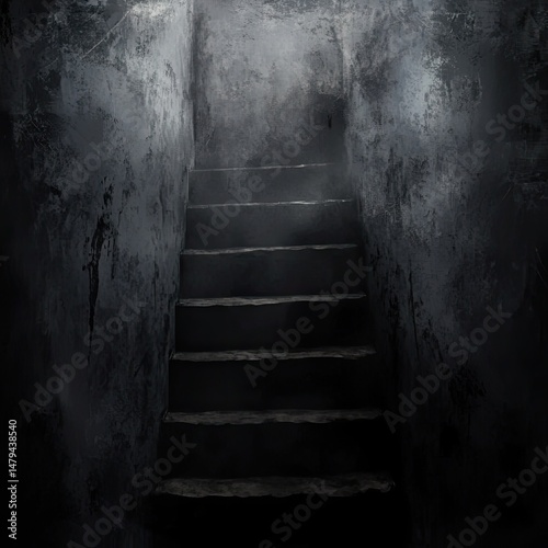 Dark, damp basement stairs descend into mystery