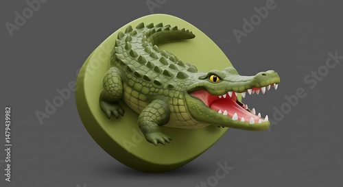 Playful 3D Render: A Cartoon Crocodile Icon photo