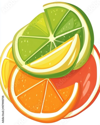 Zesty citrus fruit slices; orange, lime, lemon