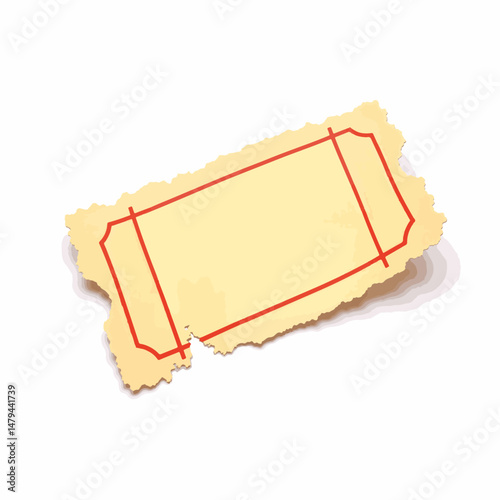 Torn movie ticket stub on a white surface, nostalgia and memories