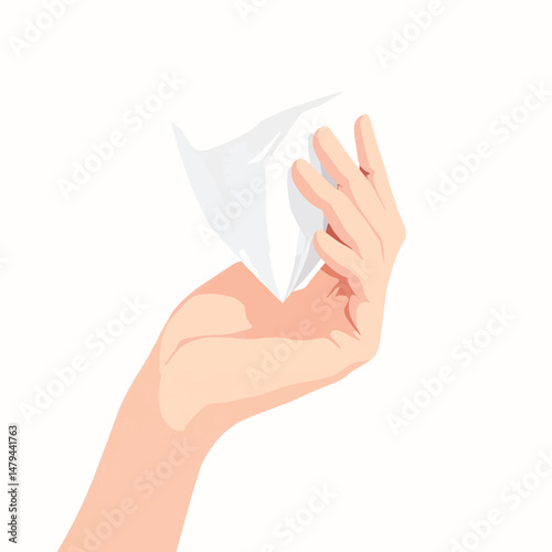 Delicate hand holding tissue on white background, softness concept