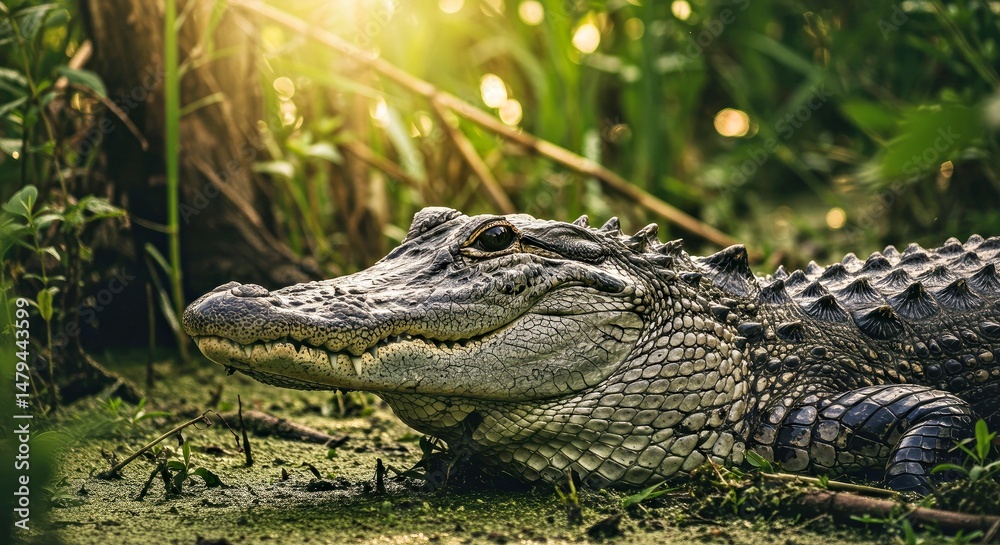 Fototapeta premium North American Alligator in Florida Marsh; Apex Predator Wildlife in Natural Habitat