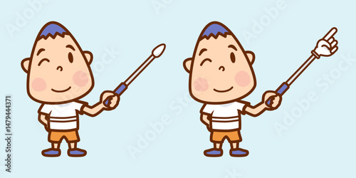 指し棒で説明をするかわいい男の子／イラストセット／A cute boy explaining with a pointer