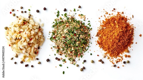 Fototapeta Naklejka Na Ścianę i Meble -  Colorful spice blends arranged on white background