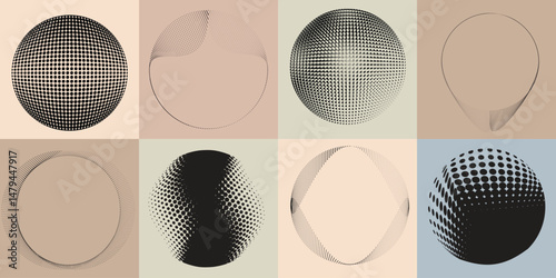 Halftone dots in Circle Form .Rotate rounded shape Vector Illustration .Rotating circles form a ring.Rotating design element . Various circle lines forming round frame . Abstract Geometric line art .
