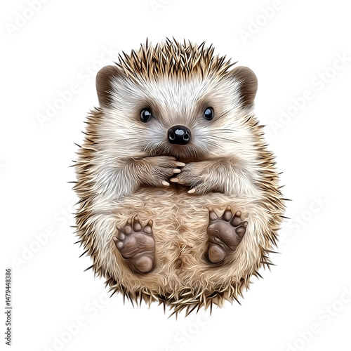 Cute Baby Hedgehog Lying Upside Down on Back Relaxing and Thinking