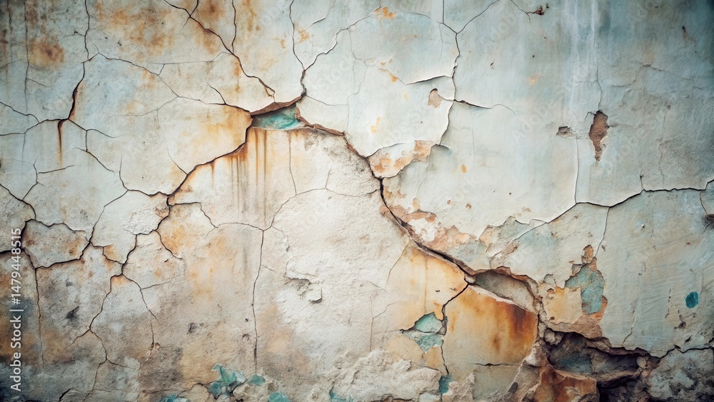 Fototapeta premium A Heavily Cracked and Weathered Wall Surface Showing Signs of Age and Decay
