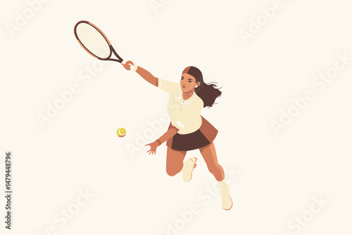 Female tennis player serving the ball in a minimalist style