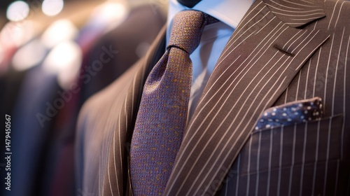 Impeccably tailored suit and tie embody sophisticated sartorial elegance