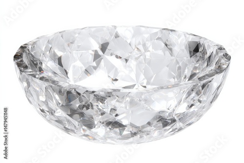 Crystal-clear bowl with a faceted design, catching the light beautifully.  A sophisticated and elegant addition to any home.