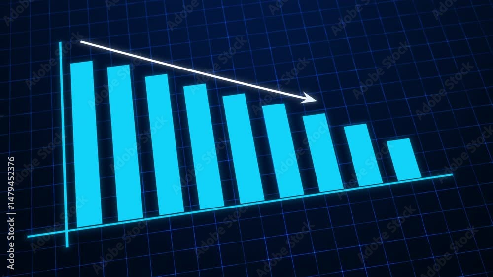Digital blue bar chart with decreasing business concept