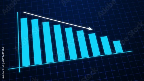 Digital blue bar chart with decreasing business concept