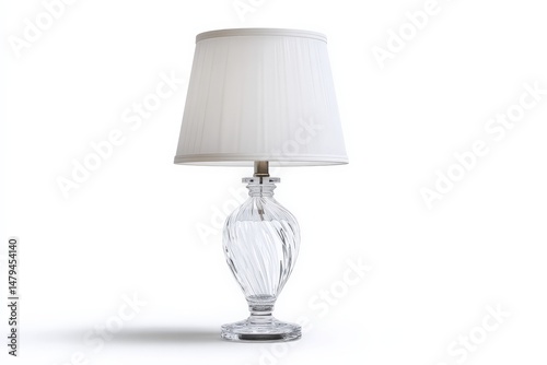 Elegant glass table lamp with a pleated off-white shade, perfect for adding a touch of sophistication to any room.  The swirling design of the base adds a unique touch.
