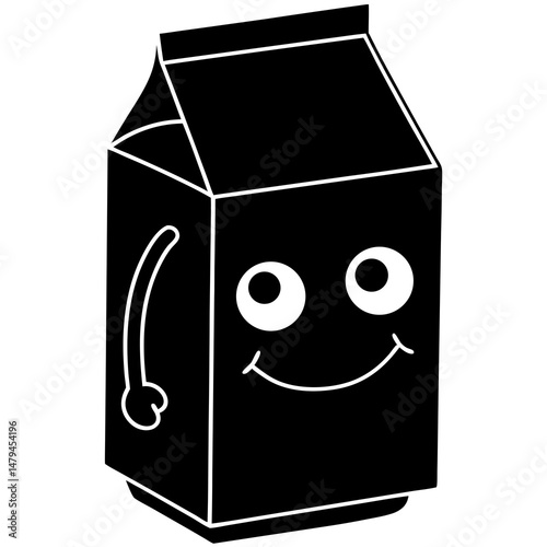 Eggnog carton with eyes and smile silhouette vector illustration 
