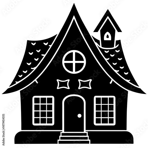 Gingerbread house close up with details silhouette vector illustration 