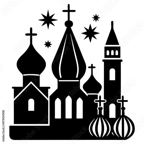 Orthodox Christmas icons and candles silhouette vector illustration 