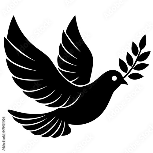 Peace dove with olive branch design silhouette vector illustration 