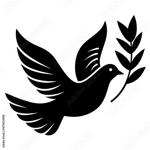 Peace dove with olive branch design silhouette vector illustration 