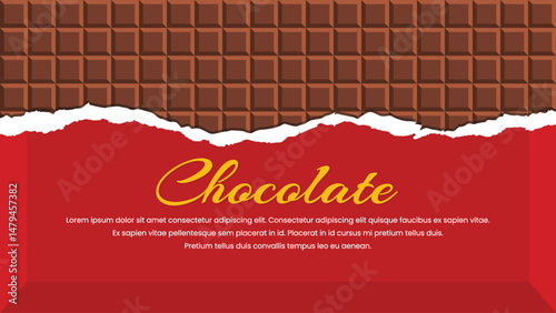 Flat Vector Chocolate Bar Background with Red Wrapper – World Chocolate Day Theme