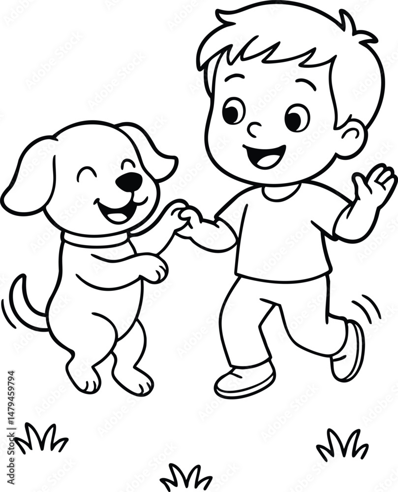 Obraz premium happy boy and his cheerful puppy share a joyful moment of play 