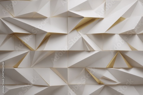 Abstract geometric art in shades of white and gold. The textured surface creates a 3D effect, perfect for modern interiors.