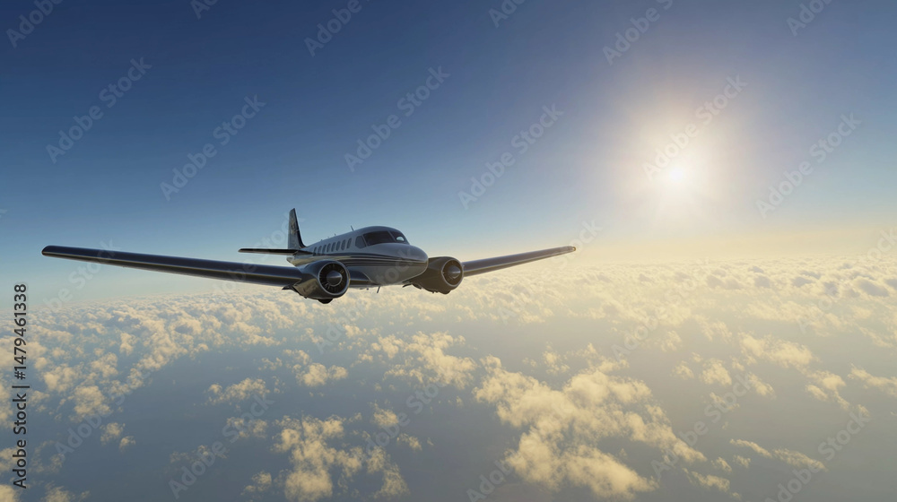 Fototapeta premium Private airplane flying over the clouds