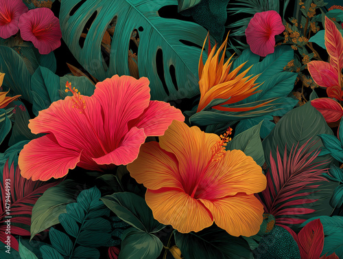 Hawaiianischen Stil mit leuchtend bunten Hibiskusblüten