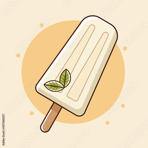  Vanilla popsicle with mint leaf on warm yellow background