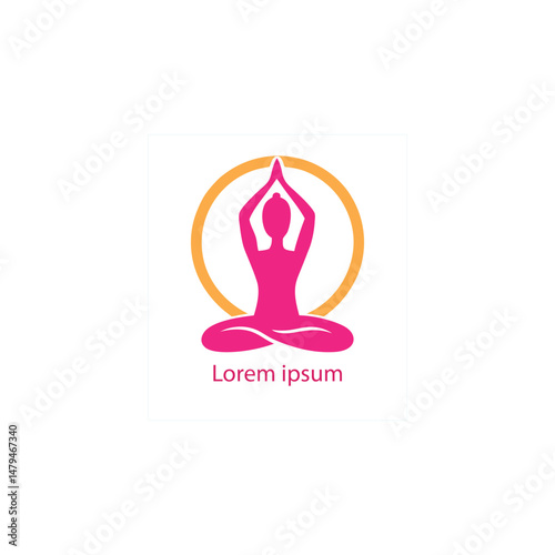 Minimalist Yoga Logo with Meditating Silhouette and Sunburst Lotus Rays