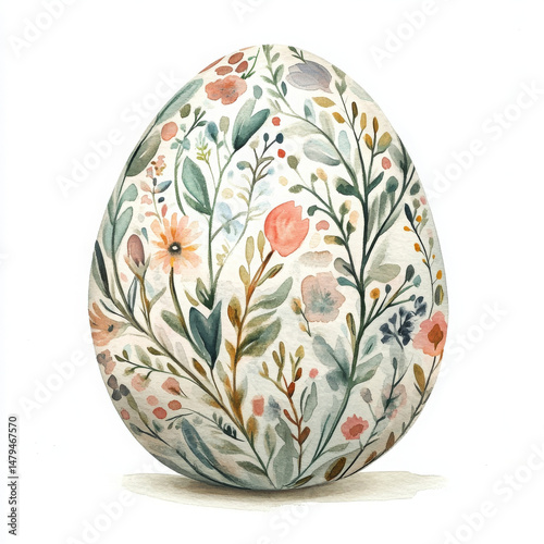 Floral egg illustration looks festive and joyful with boho style watercolor
