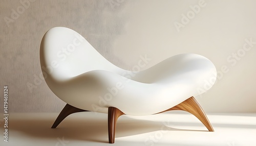 Modern, organic shaped chair in a minimalist setting.
