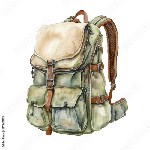 watercolor of Backpack, isolated on a white background.