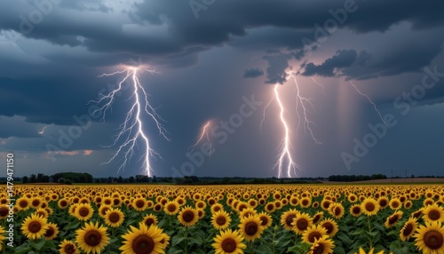 Wallpaper Mural a thunderstorm breaks over a sunflower field, lightning flashing across dark clouds. Torontodigital.ca